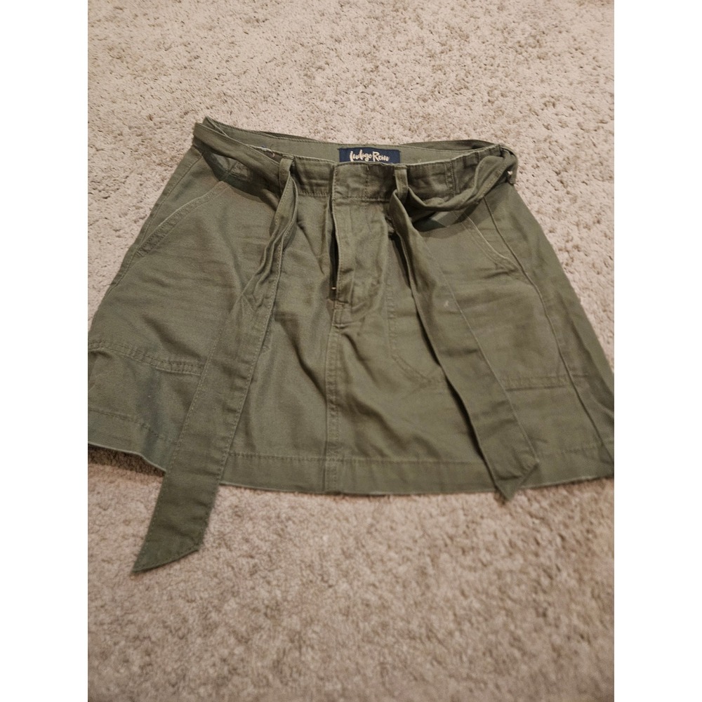 Indigo Rein Olive Green Utility Mini Skirt with Tie Belt Cotton Twill Sz M